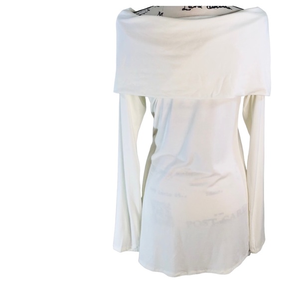 Julian Chang - Off-The-Shoulder Long Sleeve Tunic Top Size L in Winter White - Picture 14 of 15